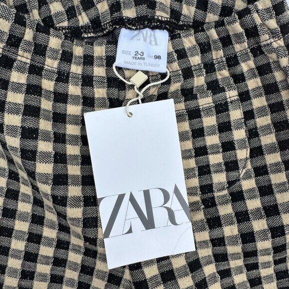 ZARA Gingham Pull-On Pants | Elastic Waist | Black & Beige | 2–3Y | NWT - Picture 3 of 6
